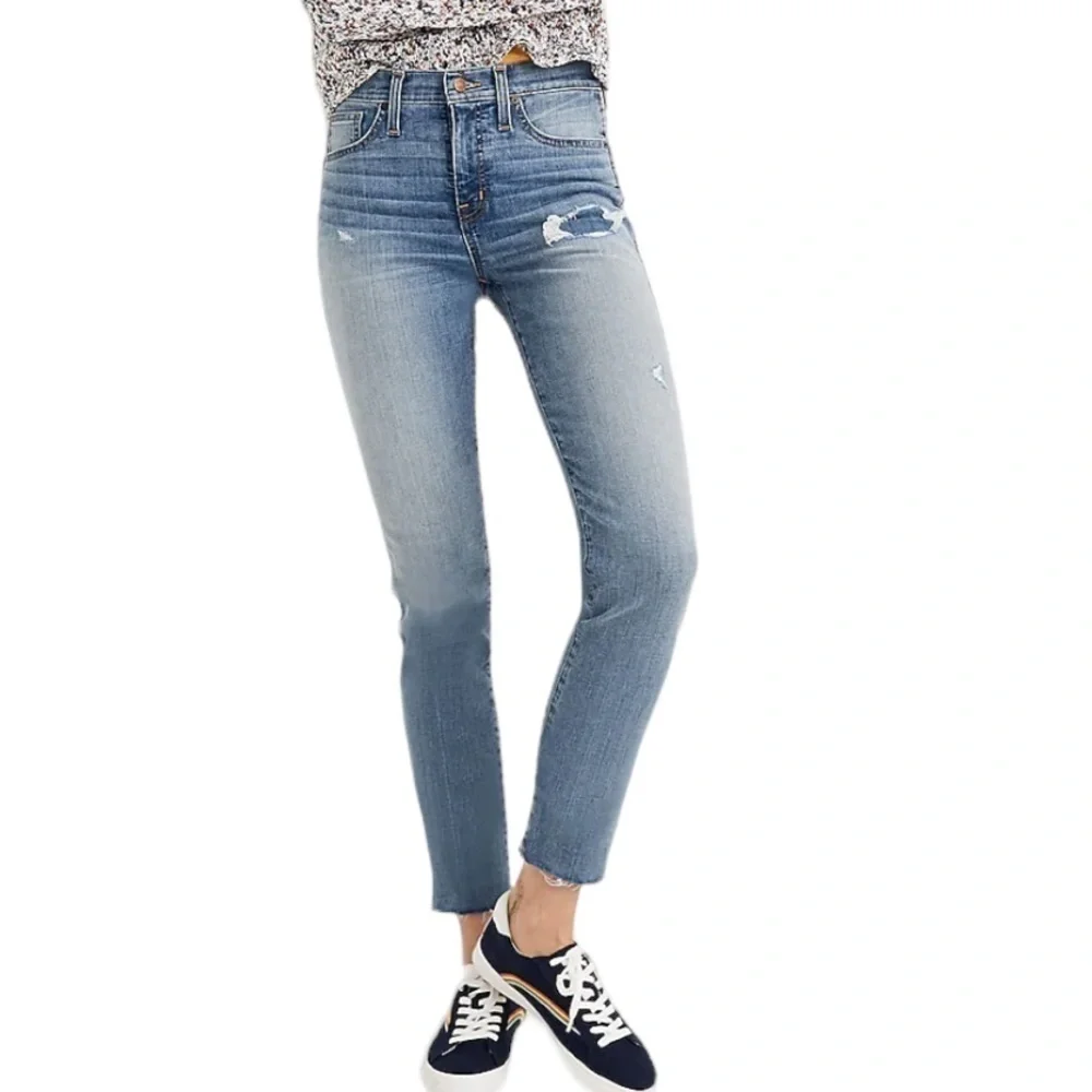 Madewell Womens Blue High Rise Stovepipe Straight Leg Denim Jeans 35T Raw Hem